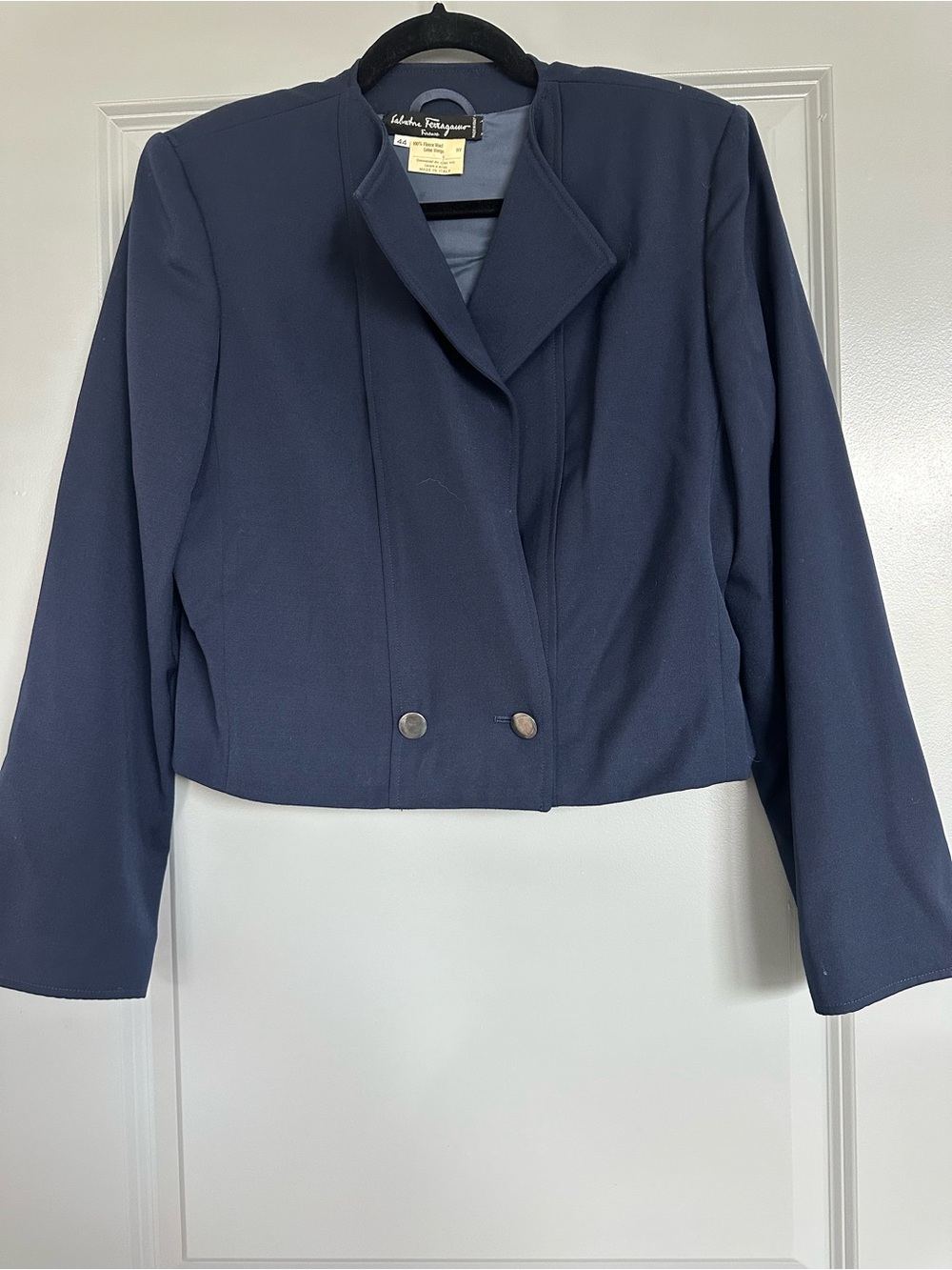 Vintage Salvatore Ferragamo Navy Cropped Blazer Jacket